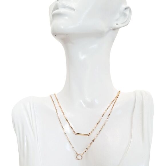 💖 2/$30 Gold Statement Layered dainty bar & rhinestone ring pendants Necklace - Picture 8 of 12